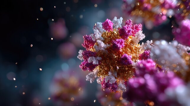 Vibrant Abstract Representation of Microscopic Particles with Colorful Textures and Details