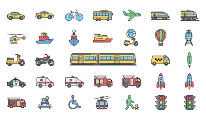 Various Transportation Vehicles Icons. © Kopi