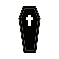 Obraz premium Black Coffin with White Cross Symbol.