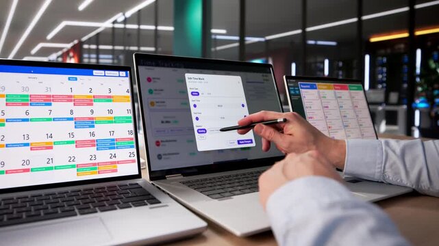 Man Tracking Time With Laptop Computer