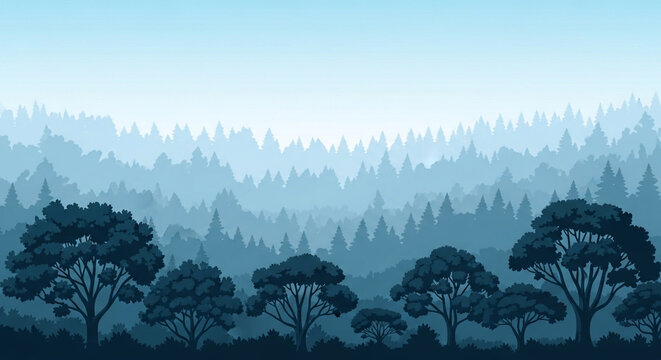 Misty Blue Forest Layers Background