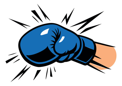 Cartoon style illustration of a boxing glove depicting a punch with impact for sports