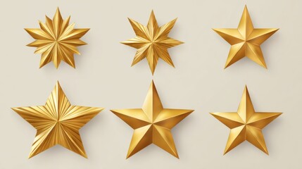 Obraz premium Set of six gold stars with different shapes. The stars are all gold and are arranged in a row
