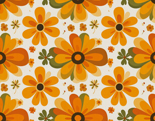 レトロポップな花柄パターン1　オレンジ