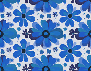 レトロポップな花柄パターン1　ブルー