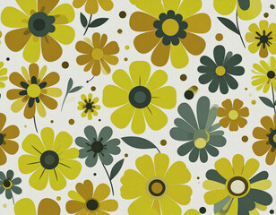 レトロポップな花柄パターン2　イエロー