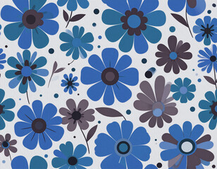 レトロポップな花柄パターン2　ブルー