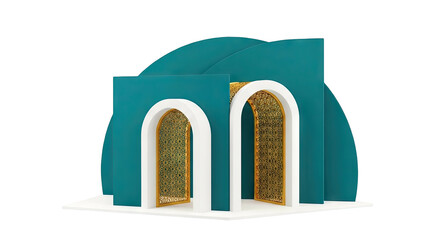 Fototapeta premium Abstract Arched Gateway with Geometric Golden Screens