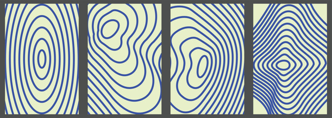 Set of abstract wavy line patterns minimalist contour background for graphic design isolated on light yellow EPS Vector