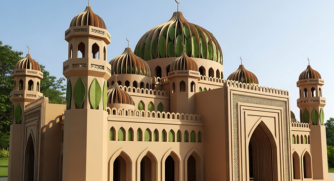 A detailed shot of an ornate, domed palace structure built within a blocky video game environment