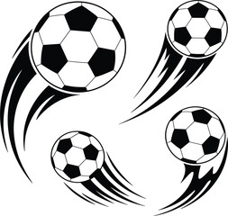 Soccer ball flying motion icon set, football fast speed trail silhouette, athletic game sport vector illustration © Majnur