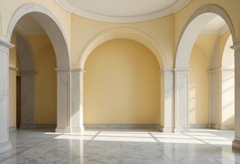 Fototapeta premium Elegant Arched Hallway with Marble Floor and Soft Natural Light