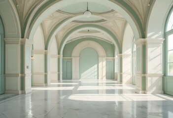 Obraz premium Serene Arched Hallway with Soft Natural Light and Elegant Architecture