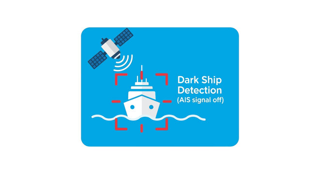 Dark Ship Detection Icon. Satellite Monitoring Technology for Maritime Security and Surveillance of Vessels with AIS Signal Off, Targeting Illegal Maritime Activity.