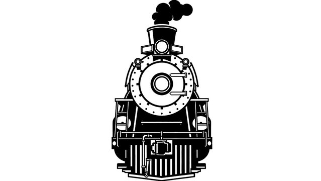 Vintage steam locomotive train engine front view silhouette icon isolated on transparent background PNG