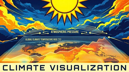 Sky with bright sun and extreme global climate concept. Stunning climate visualization depicting global temperature trends.