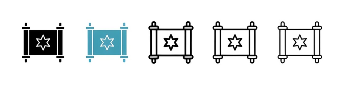 Scroll Torah black liner icon collection in Flat and Outline Style Isolated on White Background. 