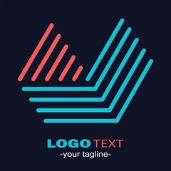 Fototapeta premium Stylish diagonal stripe logo with layered geometric composition and neon coral and cyan colors. Suitable for corporate branding, digital agencies, and innovative technology companies.