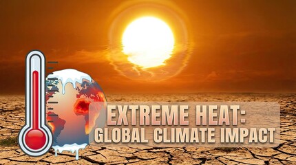Sky with bright sun and extreme global climate concept. Visual representation of extreme heat and climate change impact.
