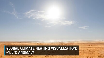Sky with bright sun and extreme global climate concept. Visualization of global climate heating with a stark sunlit desert.