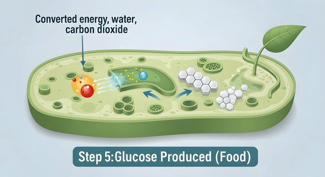 Plant cell producing glucose through photosynthesis process