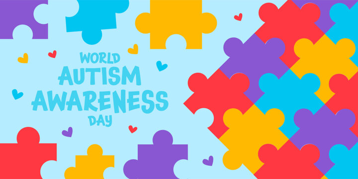 world autism awareness day horizontal banner illustration in flat