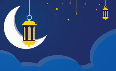 Islamic Ramadan Night Background with Moon and Stars Vector