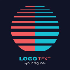 Fototapeta premium Modern sphere logo with horizontal stripe segmentation and neon color contrast. Ideal for global companies, technology brands, communication businesses, and digital corporate identity.