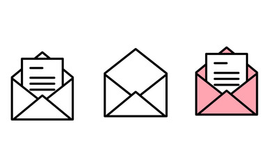 書類入り封筒と未開封封筒の状態違いをまとめたビジネス用アイコンセット ベクターイラスト