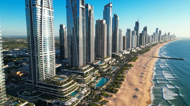 Beachfront highrise buildings by ocean