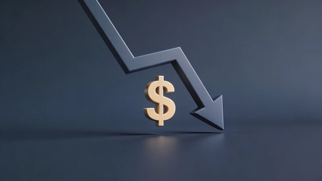 Falling Dollar Market Trend Concept with Downward Arrow and Financial Graph 3D Illustration