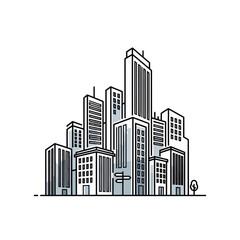 Obraz premium Modern city skyline illustration with various stylized buildings