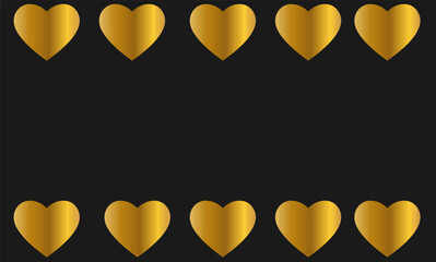 golden hearts on a black background,