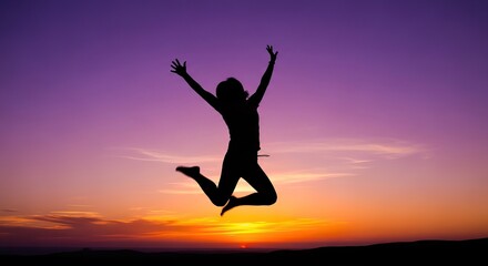 Silhouette of a woman jumping with arms raised at sunset international women's day background download 2026 2027