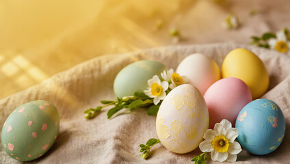 Pastel Easter Eggs with Spring Flowers