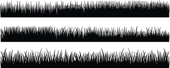 Grass border silhouette vector set, green field lawn meadow pasture, nature landscape outdoor © Majnur