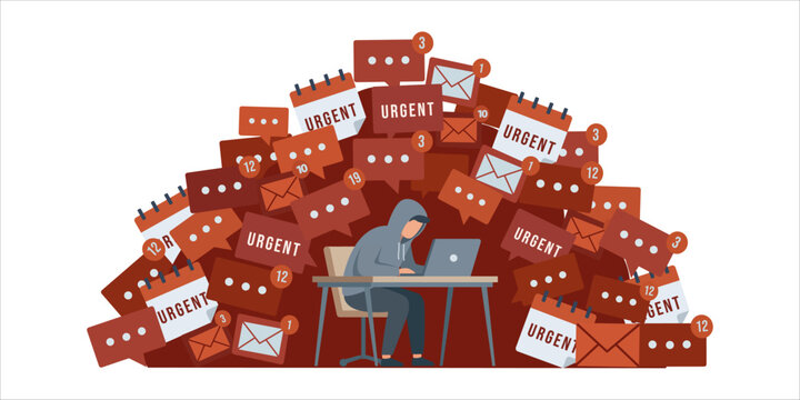 Overwhelmed Person with Laptop Buried Under Urgent Messages and Notifications