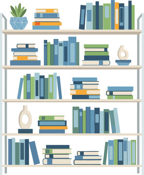 Bookshelf with Books &ndash; Flat Vector Illustration of Home Library Interior