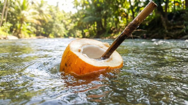 Fresh King Coconut Water Splash Macro Close Up Copy Space