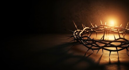 Crown of thorns illuminated on a dark background - Good Friday