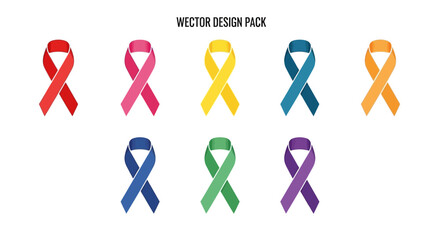 Vector illustration of colorful awareness ribbons for various causes including cancer, HIV, mental health and more on a white background.
