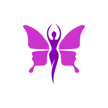 Purple Butterfly Silhouette with Female Figure Inside.