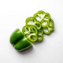 Fresh green bell pepper cut into slices and halves