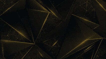 Dark gold geometric vector background with textured polygonal shapes and metallic light reflections, abstract luxury pattern.