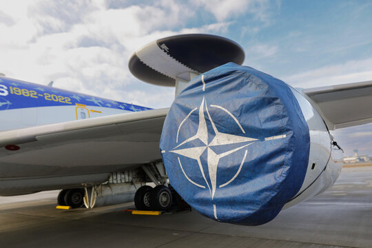 NATO AWACS airplane landing on the 90th military base in Otopeni.