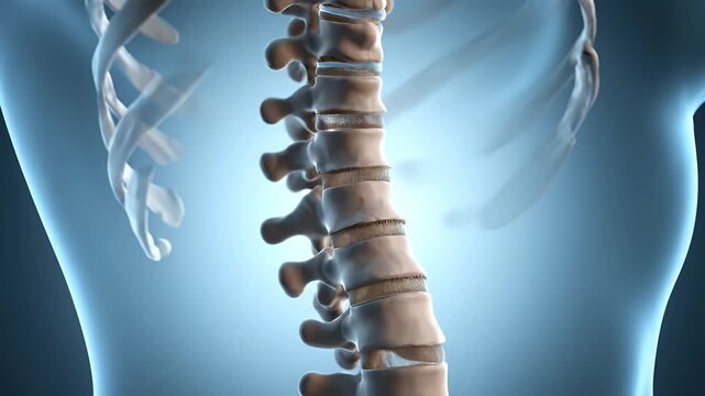Human Spine Anatomy Visualization, Body Structure and Bone Details on a Blue Background Perfect for