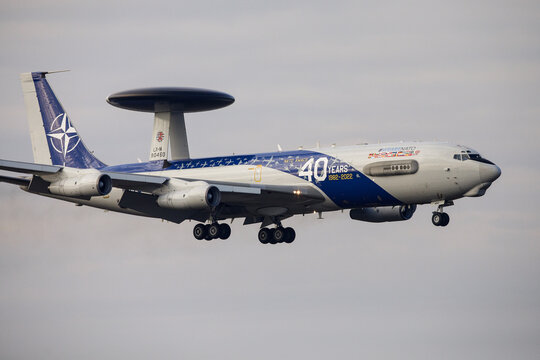 NATO AWACS airplane landing on the 90th military base in Otopeni.
