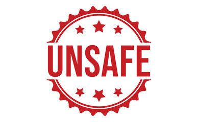 Obraz premium Red circular stamp with the word unsafe and stars