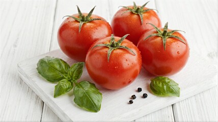 fresh tomatoes on a wooden table