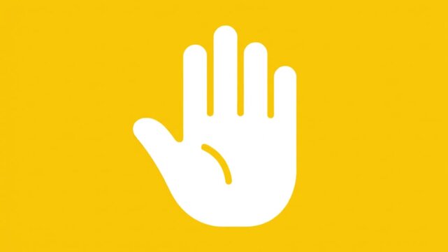 Stop Hand Symbol on Yellow Background Halt Gesture Warning Sign Communication Icon